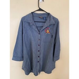 Pooh‎ Woman Gingham Button Up Shirt Embroidered Berry Free Tunic Top vintage